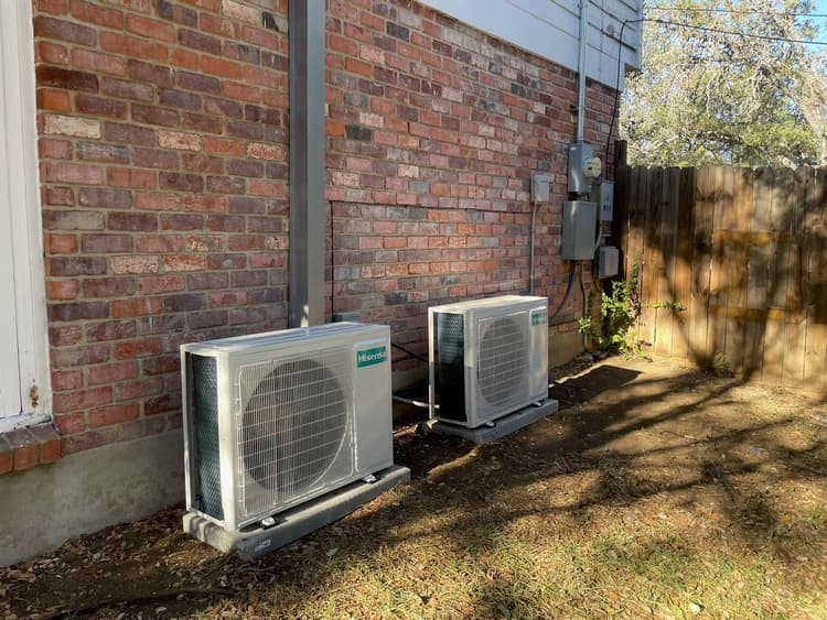 Hisense mini-split outdoor condensers installed for heating and cooling at San Antonio home